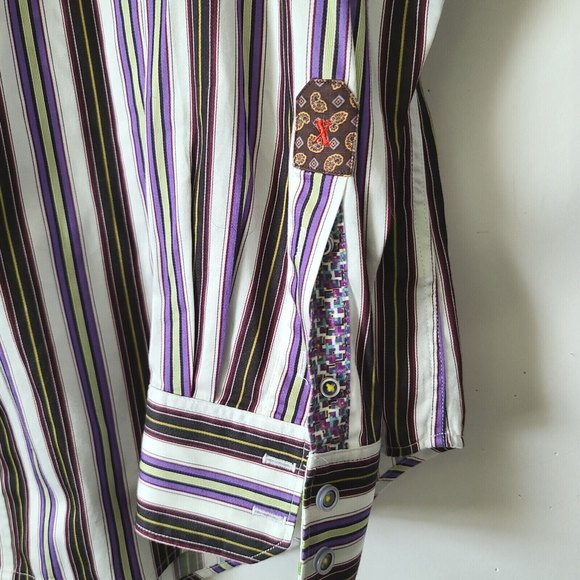 Robert Graham X Collection Multicolor Striped Shirt XL Tailored Fit Flip Cuffs - Picture 5 of 11